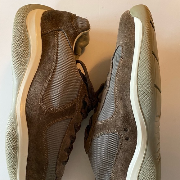 PRADA AMERICAS CUP SNEAKERS OLIVE SUEDE/MESH LOGO TONGUE/HEEL/INSOLE 10.5 EXCELL - Picture 6 of 16